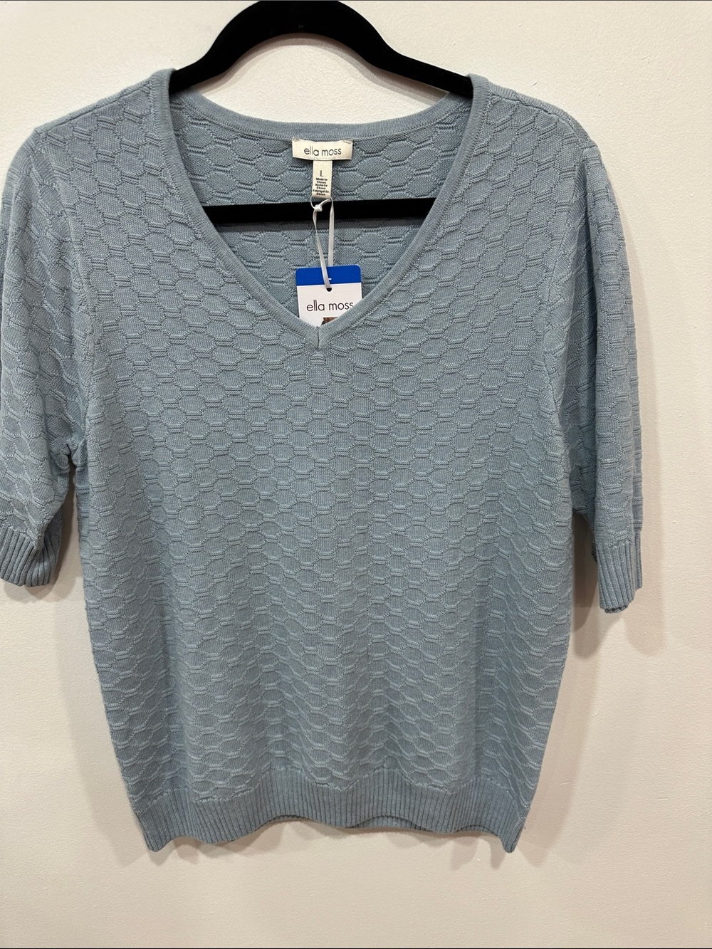 Ella Moss Pale Blue V-Neck Short Sleeve Sweater